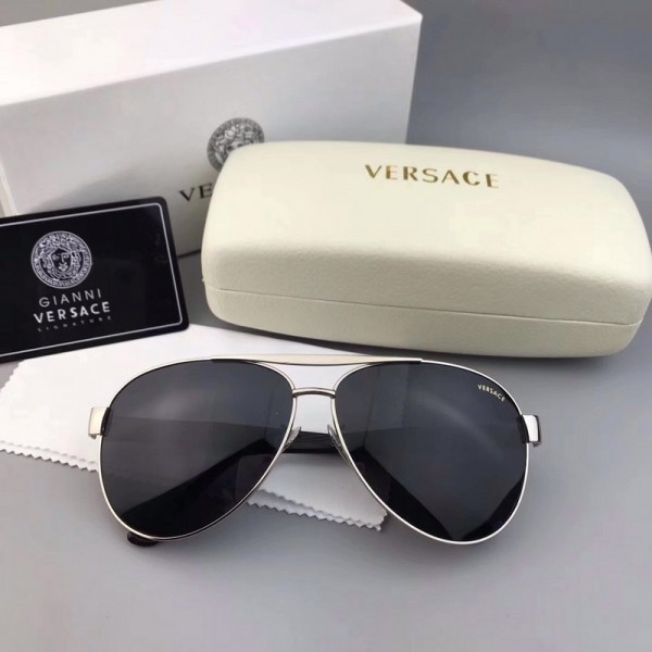 Versace VE0806 Polarized Sunglasses Black Lenses Silver Frame