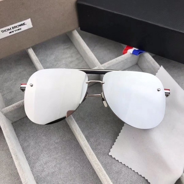 Thom Browne TB107 Fashion Rimless Sunglasses Dark Silver Lenses