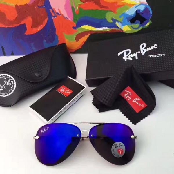 Men's Women's Ray Ban RB3515 Rimless Polarized Sunglasses Dark Blue