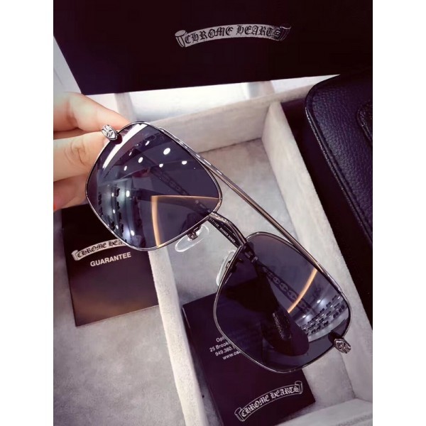 Men's Chrome Hearts Sunglasses Square Frame Gray Lenses Silver Frame