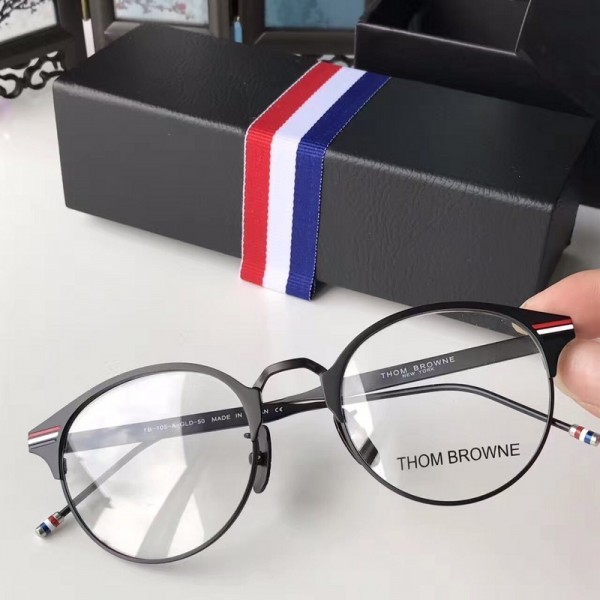 Thom Browne TB105 Black Round Frame Glasses Red White Blue Logo