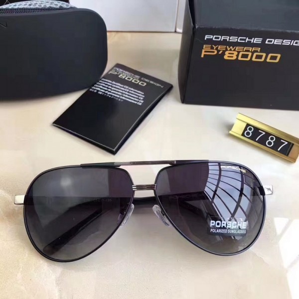 Porsche Design Silver P8787 Aviators Sunglasses Polarized Black