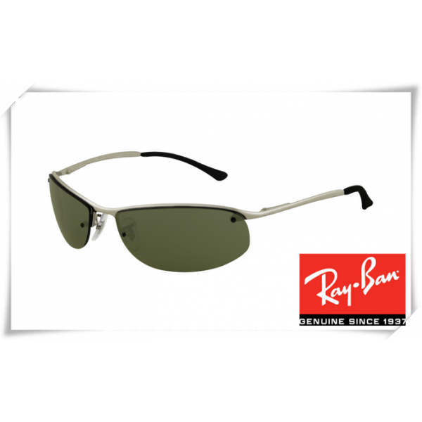 Ray Ban RB3179 Top Bar Oval Sunglasses Silver Black Frame Green Lens