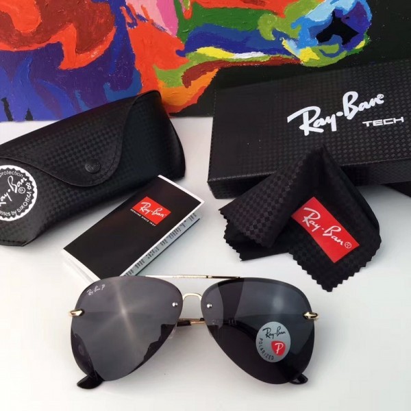 Men's Women's Ray Ban Rimless Polarized Sunglasses Black