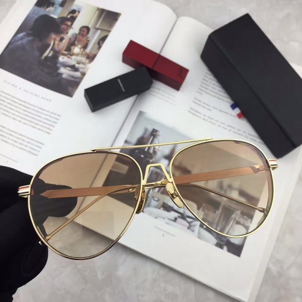 Men's Women's Thom Browne TB126 Aviator Sunglasses Brown Lenses