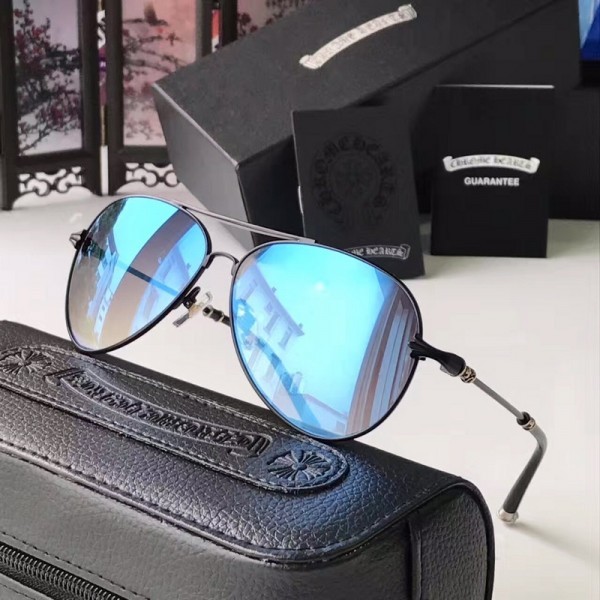 Chrome Hearts Fashion Sunglasses H1024 Olive Blue Lenses Black Frame