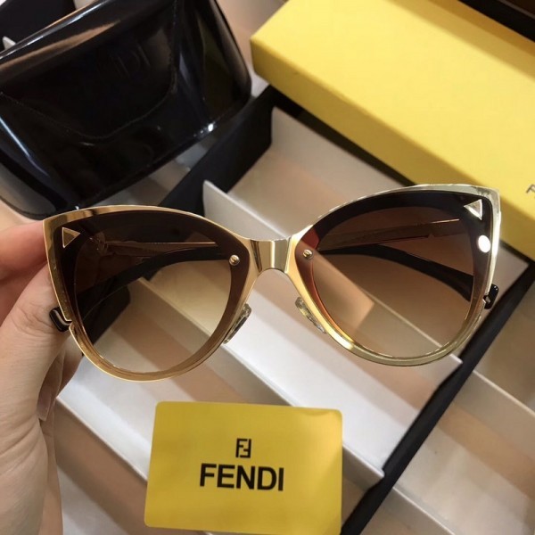 men's Women's Fendi Iridia Cat-Eye Sunglasses Brown Gold