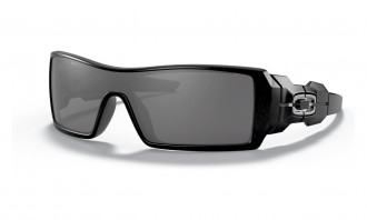 Oakley Oil Rig Sunglasses Polished Black & Silver Ghost Text Frame Black Iridium Lens