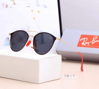 Ray Ban RB3607 Sunglasses Black/Black with Gold with Red