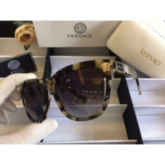 Women's Versace Square Sunglasses Balck White Havana Frame