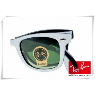 Ray Ban RB4105 Folding Wayfarer Sunglasses White Frame Green Lens