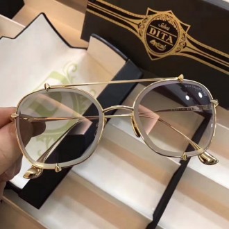 Men's Women's Dita Mach Round Metal Sunglasses Light Grey Gold