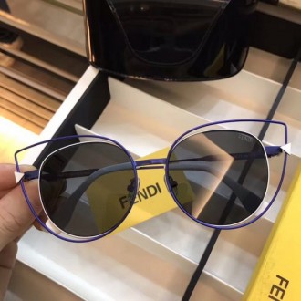 Fendi FF0176 Sunglasses Cat-Eye Mirrored Black Lenses Blue Frame