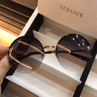 Versace 2176 Retro Medusa Logo Light Black Round Frame Sunglasses