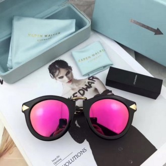 Karen Walker Harvest Eyewear Round Black Frame Rose Red Lenses