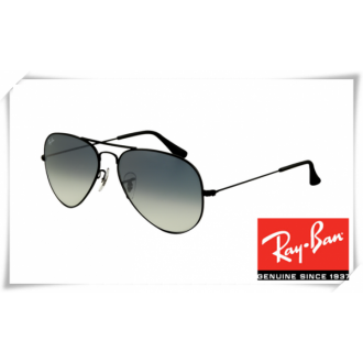 Ray Ban RB3025 Aviator Sunglasses Black Frame Blue Gradient Gray Lens