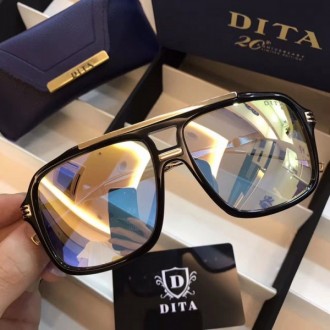 Dita Square Sunglasses Silver Lenses Black Frame