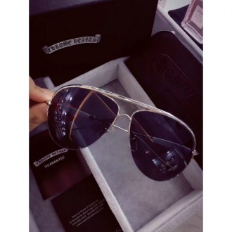 Chrome Hearts Fashion Aviator Glasses Black Lenses Silver Frame