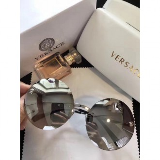 Versace Oversized Round Sunglasses Shiny Grey Mirror