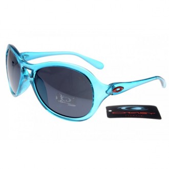 Oakley Women Overtime Round Sunglasses Crystal Blue Frame Gray Lens