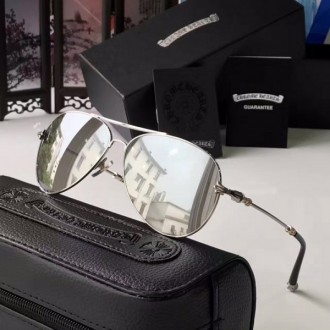 Chrome Hearts Fashion Sunglasses H1024 Shiny Silver Lenses Black Frame