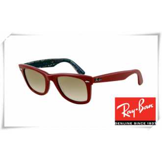 Ray Ban RB2140 Original Wayfarer Sunglasses Red Frame Light Brown Gradient Lens