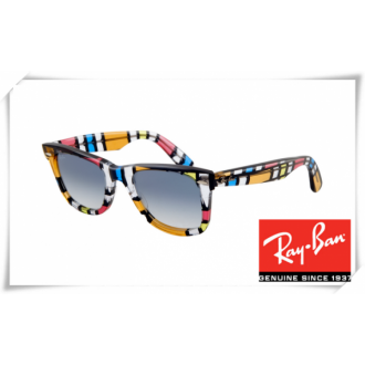 Ray Ban RB2140 Original Wayfarer Sunglasses Colorful Stripe Frame Light Blue Gradient Lens