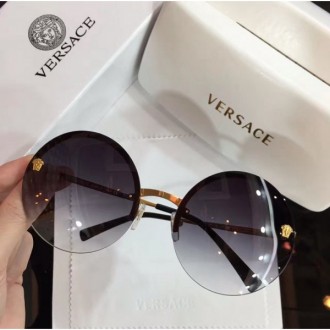 Versace 2176 Retro Round Frame Sunglasses Black Lenses