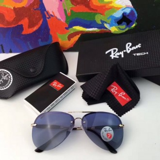 Men's Women's Ray Ban Rimless Polarized Sunglasses Blue