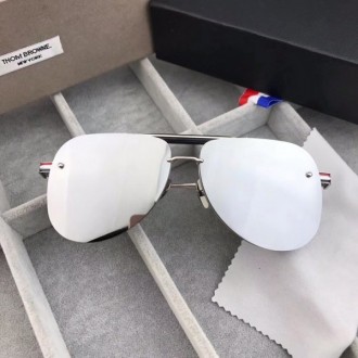 Thom Browne TB107 Fashion Rimless Sunglasses Dark Silver Lenses