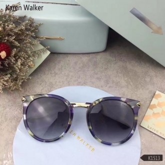 Women's Karen Walker 1513 Retro Polarized Sunglasses Black Grey Havana