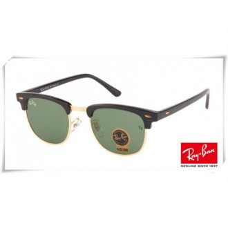 Ray Ban RB3016 Classic Clubmaster Sunglasses Black Gold Frame Green G-15 Lens