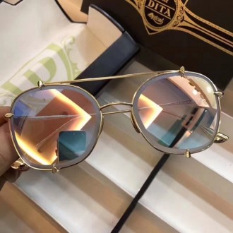 Men's Women's Dita Mach Round Metal Sunglasses Light Pink Gold