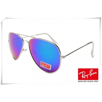 Ray Bans AViator RB3025 Sunglasses Gunmetal Frame Blue Flash Lens