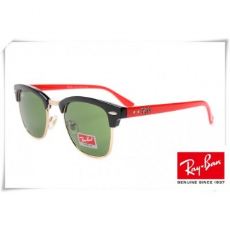 Ray Ban RB3016 Classic Clubmaster Sunglasses Black Red Frame Green Lens