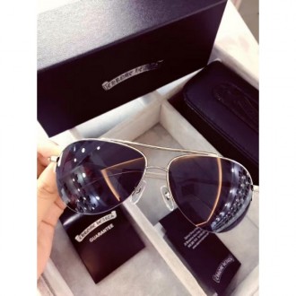 Chrome Hearts Sunglasses Black Lenses Shiny Silver Frame