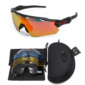 Oakley 2.3 radar ev sunglasses black frame red logo