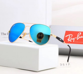Ray Ban RB3517 Sunglasses Mirror Ice Blue/Gold with Black
