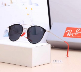 Ray Ban RB3607 Sunglasses Black/Black with Silver with Red