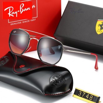 Ray Ban RB3748 Sunglasses Black/Silver with Red