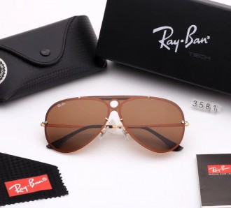 Ray Ban RB3581 Sunglasses Mirror Brown/Gold with Brown