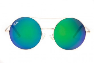 Ray Ban RB3813 Round Sunglasses Metal Gold/Green