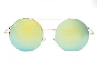 Ray Ban RB3813 Round Sunglasses Metal Gold/Light Jade Gradient