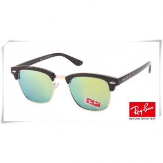 Ray Ban RB3016 Classic Clubmaster Sunglasses Black Frame Green Mirror Lens