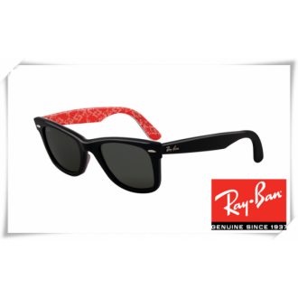  Ray Ban RB2140 Original Wayfarer Sunglasses Top Black Red Frame Deep Green Lens Wholesale