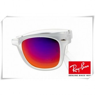 Ray Ban RB4105 Folding Wayfarer Sunglasses Transparent Frame Dark Fire Blue Lens