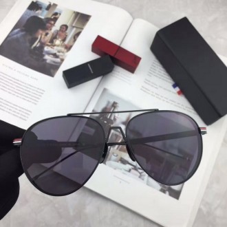 Men's Women's Thom Browne TB126 Aviator Sunglasses Black Lenses