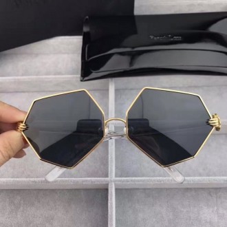 Percy Lau Dada Child Hexagon Polarized Sunglasses Black Lenses Gold Frame