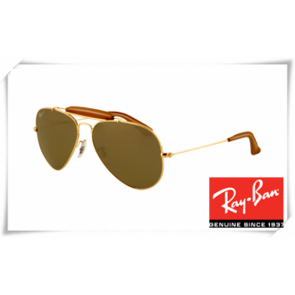 Ray Ban RB3422Q Aviator Sunglasses Gold Frame Green Lens
