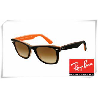 Ray Ban RB2140 Original Wayfarer Sunglasses Top Black Orange Frame Brown Gradient Lens
